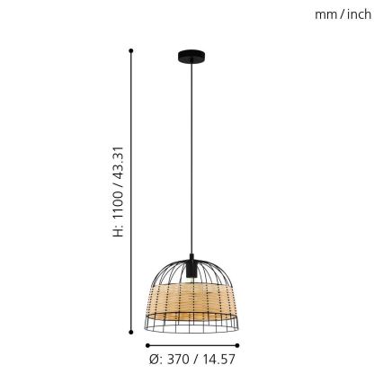 Eglo 55709 - Pakabinamas sietynas ANWICK 1xE27/40W/230V rotangas