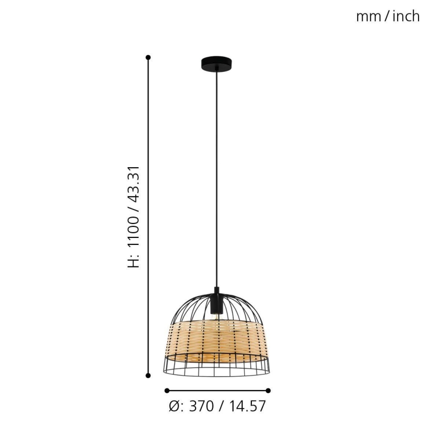 Eglo 55709 - Pakabinamas sietynas ANWICK 1xE27/40W/230V rotangas