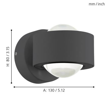 Eglo 64496 - LED sieninis šviestuvas ONO PRO 2xLED/2,5W/230V antracitas