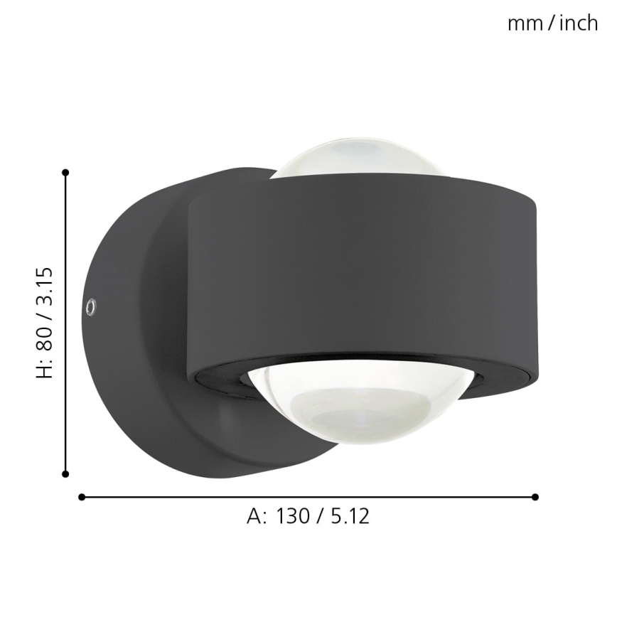 Eglo 64496 - LED sieninis šviestuvas ONO PRO 2xLED/2,5W/230V antracitas