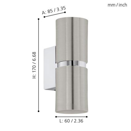 Eglo 64794 - LED sieninis šviestuvas PASSA PRO 2xGU10/3,3W/230V 3000K matinis chromas