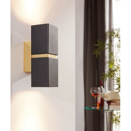 Eglo 64798 - LED sieninis šviestuvas PASSA PRO 2xGU10/3,3W/230V 3000K juoda/auksas