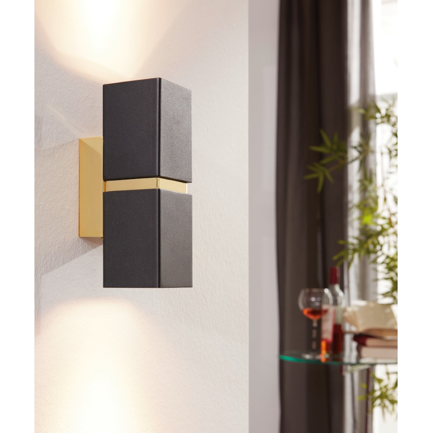 Eglo 64798 - LED sieninis šviestuvas PASSA PRO 2xGU10/3,3W/230V 3000K juoda/auksas
