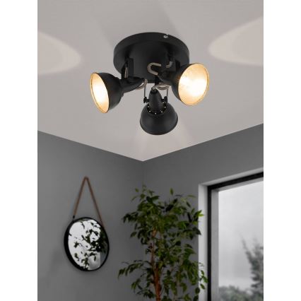 Eglo 75514 - Taškinis šviestuvas THORNTON 3xE14/28W/230V juodas/auksinis