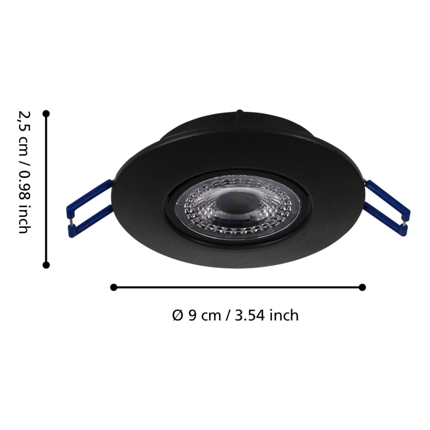 Eglo 75765 - KOMPLEKTAS 3x LED įleidžiamas lubinis šviestuvas ZUJAR LED/3,4W/230V juoda