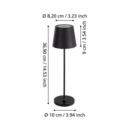 Eglo - reguliuojama lauko įkraunama stalinė LED lempa LED/3,8W/5V 2400/3000/4000K 2000 mAh IP44 juoda