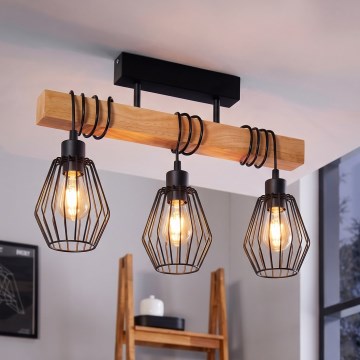 Eglo 780168 - Prie lubų montuojamas šviestuvas TABODI 3xE27/40W/230V pušis/juoda