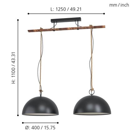 Eglo 78444 - Pakabinamas sietynas HODSOLL 2xE27/40W/230V juoda/ruda