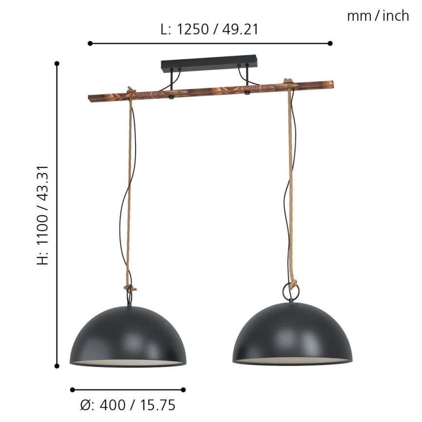Eglo 78444 - Pakabinamas sietynas HODSOLL 2xE27/40W/230V juoda/ruda