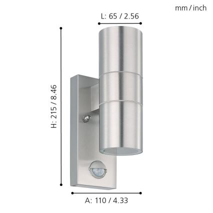 Eglo 79594- LED Lauko sieninis šviestuvas su jutikliu ARAPONGAS 2xGU10/2,8W/230V IP44 matinis chromas