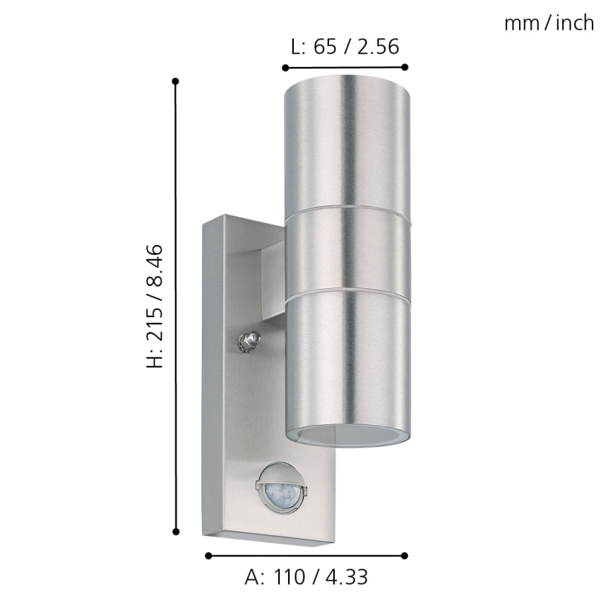 Eglo 79594- LED Lauko sieninis šviestuvas su jutikliu ARAPONGAS 2xGU10/2,8W/230V IP44 matinis chromas