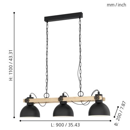 Eglo 79896 - Sietynas, kabinamas ant grandinės LUBENHAM 3xE27/28W/230V