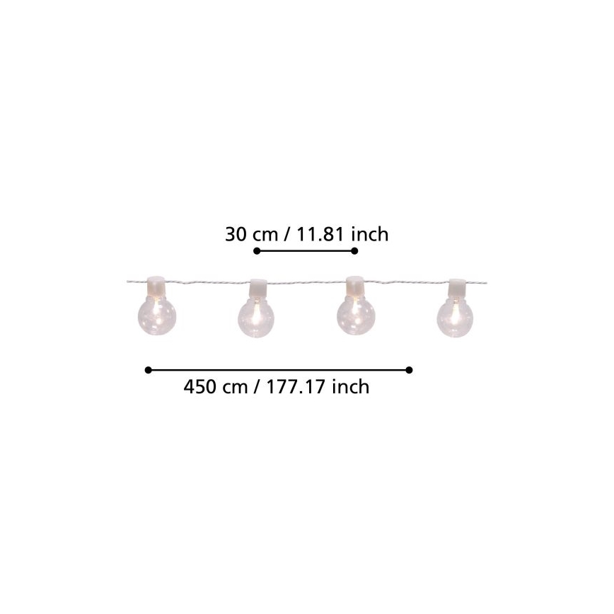 Eglo - LED Lauko dekoratyvinė grandinė 16xLED/0,064W/24V IP44 balta