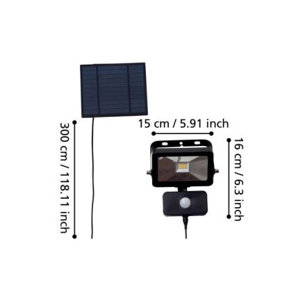 Eglo - LED Saulės energijos prožektorius su jutiklliu 15xLED/0,03W/3,7V 2600 mAh IP44