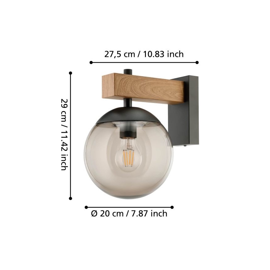 Eglo - Lauko sieninis šviestuvas 1xE27/40W/230V juoda/medis IP44
