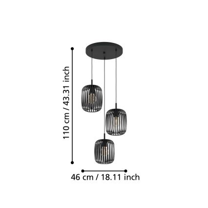 Eglo - Pakabinamas sietynas 3xE27/40W/230V juoda