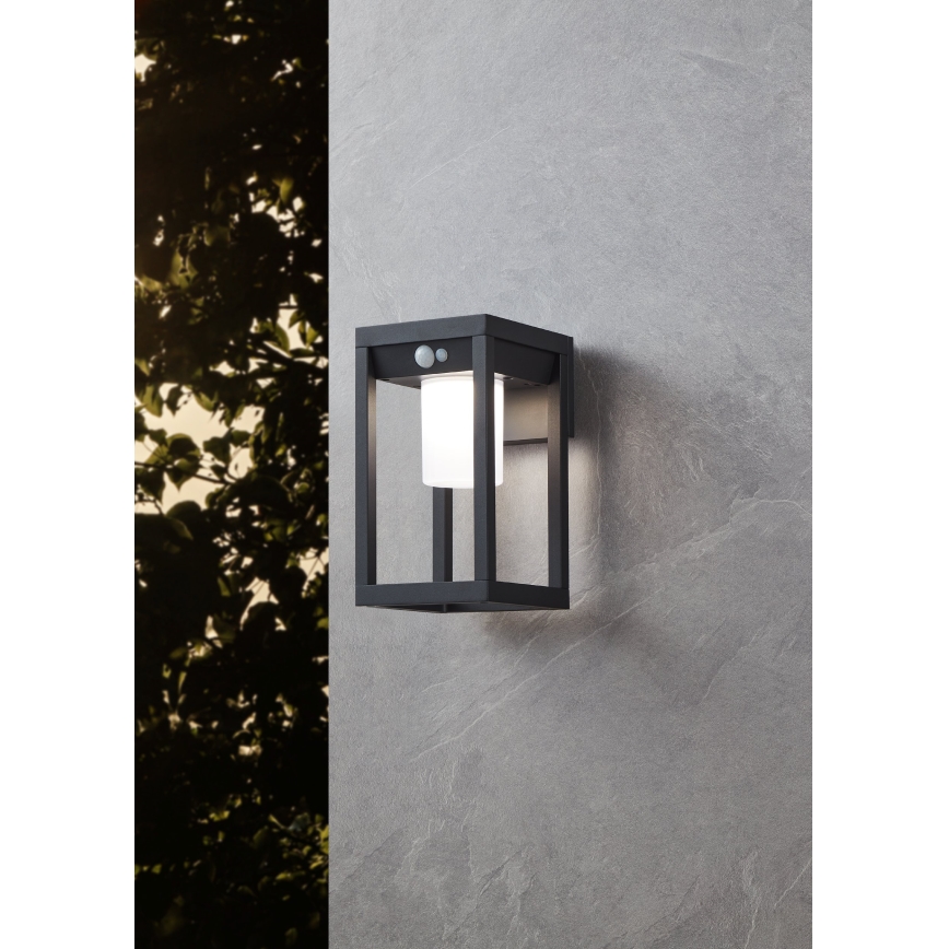 Eglo - LED sieninis šviestuvas su jutikliu, įkraunamas saulės energija LED/3,7W/3,7V IP44