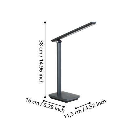 Eglo - LED Pritemdomas įkraunamas stalinis šviestuvas LED/3,6W/5V 1800mAh pilka