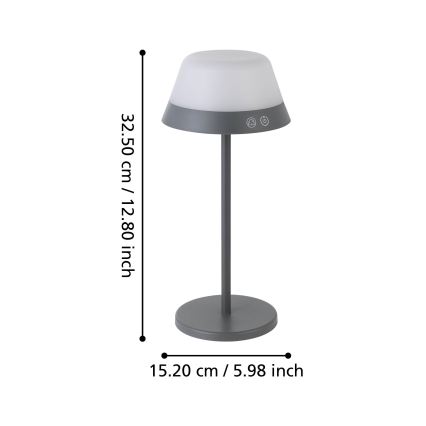 Eglo - LED RGBW Pritemdomas jutiklinis lauko šviestuvas 2in1 LED/1,5W/5V 2600 mAh IP54 pilka