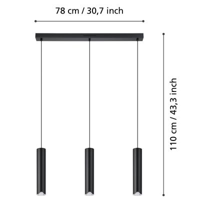 Eglo - LED RGBW Reguliuojamas pakabinamas sietynas 3xLED/3,7W/230V 2700-6500K juoda