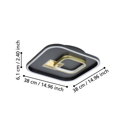 Eglo - LED lubinis šviestuvas 1xLED/16,2W/230V + 1xLED/9,2W 38x38 cm juoda/auksas