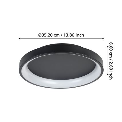 Eglo - LED Pritemdomas lubinis šviestuvas LED/12W/230V 2700-6500K juoda + nuotolinio valdymo pultas