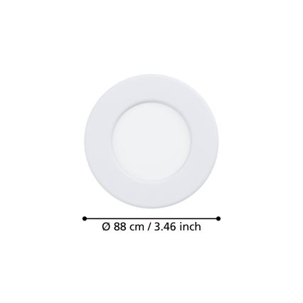 Eglo - Įleidžiamas LED šviestuvas, 3,7 W, 230 V, 2700/4000/6500 K, Ø 8,8 cm, baltas