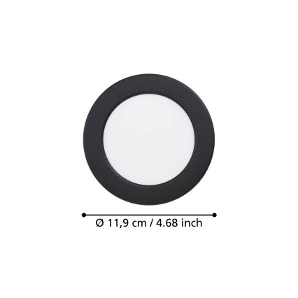 Eglo - vonios kambario įmontuojamas LED šviestuvas, 6,3 W, 230 V, 2700/4000/6500 K, skersmuo 11,9 cm, IP44, juodas