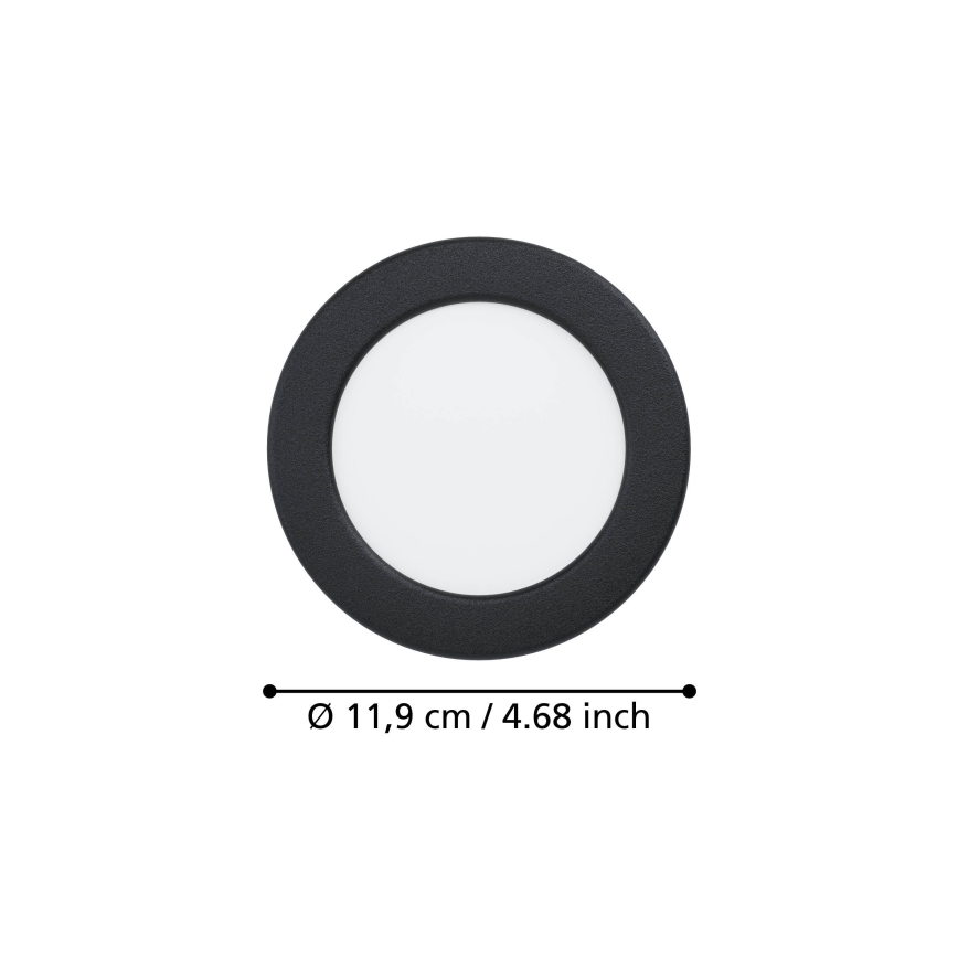 Eglo - vonios kambario įmontuojamas LED šviestuvas, 6,3 W, 230 V, 2700/4000/6500 K, skersmuo 11,9 cm, IP44, juodas