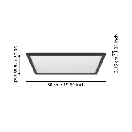 Eglo 901457 - LED pritemdomas lubinis vonios šviestuvas LED/17W/230V 2700-6500K 50x50 cm IP44 juoda + nuotolinio valdymo pultas