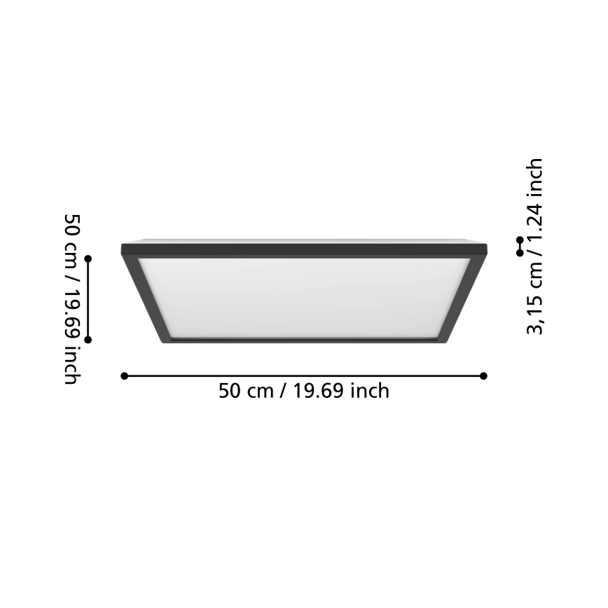 Eglo 901457 - LED pritemdomas lubinis vonios šviestuvas LED/17W/230V 2700-6500K 50x50 cm IP44 juoda + nuotolinio valdymo pultas