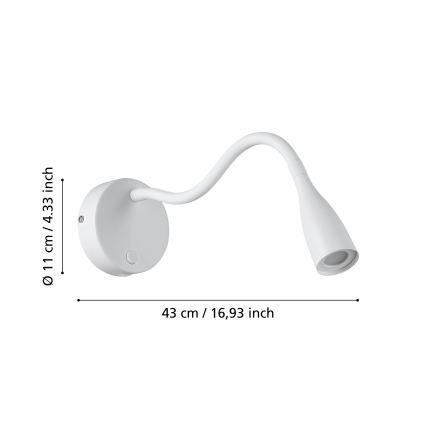 Eglo - Lanksti LED sieninė lempa su USB LED/3,8W/230V balta