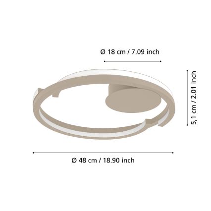 Eglo - LED dimeriuojamas lubų šviestuvas 2xLED/20W/230V 2700-6500K skersmuo 48 cm smėlio spalvos + nuotolinis valdymas