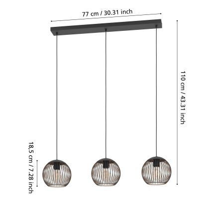 Eglo - Pakabinamas šviestuvas ant laido 3xE27/60W/230V juodas