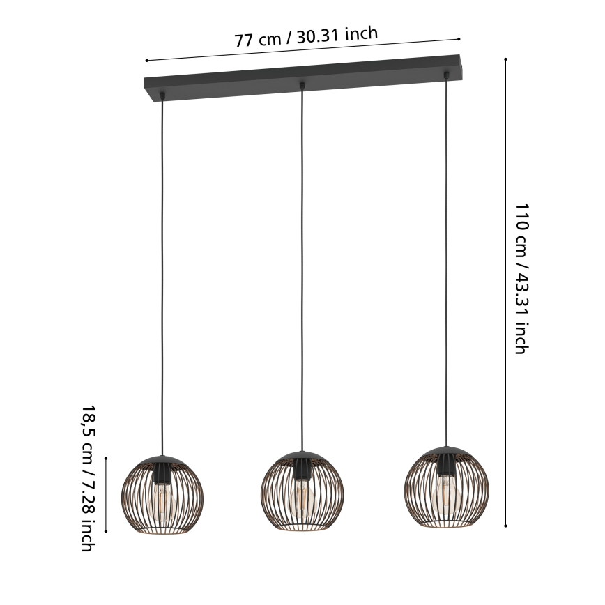 Eglo - Pakabinamas šviestuvas ant laido 3xE27/60W/230V juodas