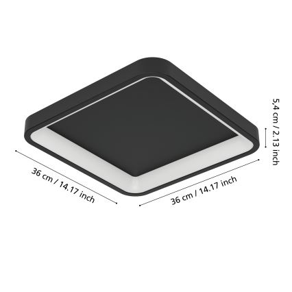 Eglo - LED RGBW reguliuojamas lubinis šviestuvas LED/20W/230V 2700-6500K 35x35 cm juodas