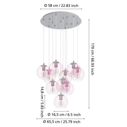 Eglo - Liustra ant laido 10xE27/60W/230V blizgus chromas/skaidrus