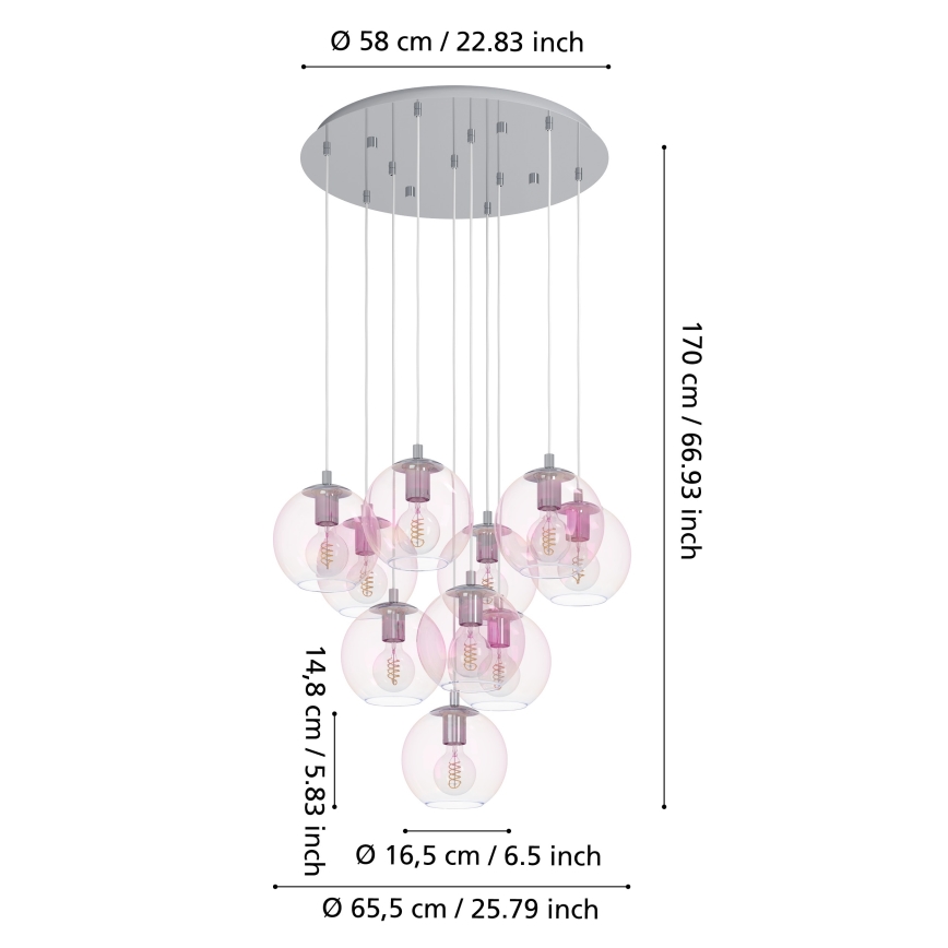 Eglo - Liustra ant laido 10xE27/60W/230V blizgus chromas/skaidrus