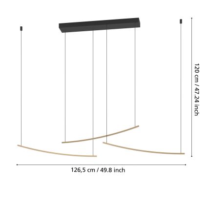 Eglo - dimeriuojama LED liustra ant laido LED/22W/230V 2700/4000/6500K auksinė