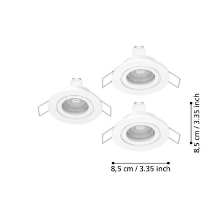 Eglo - RINKINYS 3x LED vonios įleidžiamieji taškiniai šviestuvai 1xGU10/4,5W/230V IP44 balti