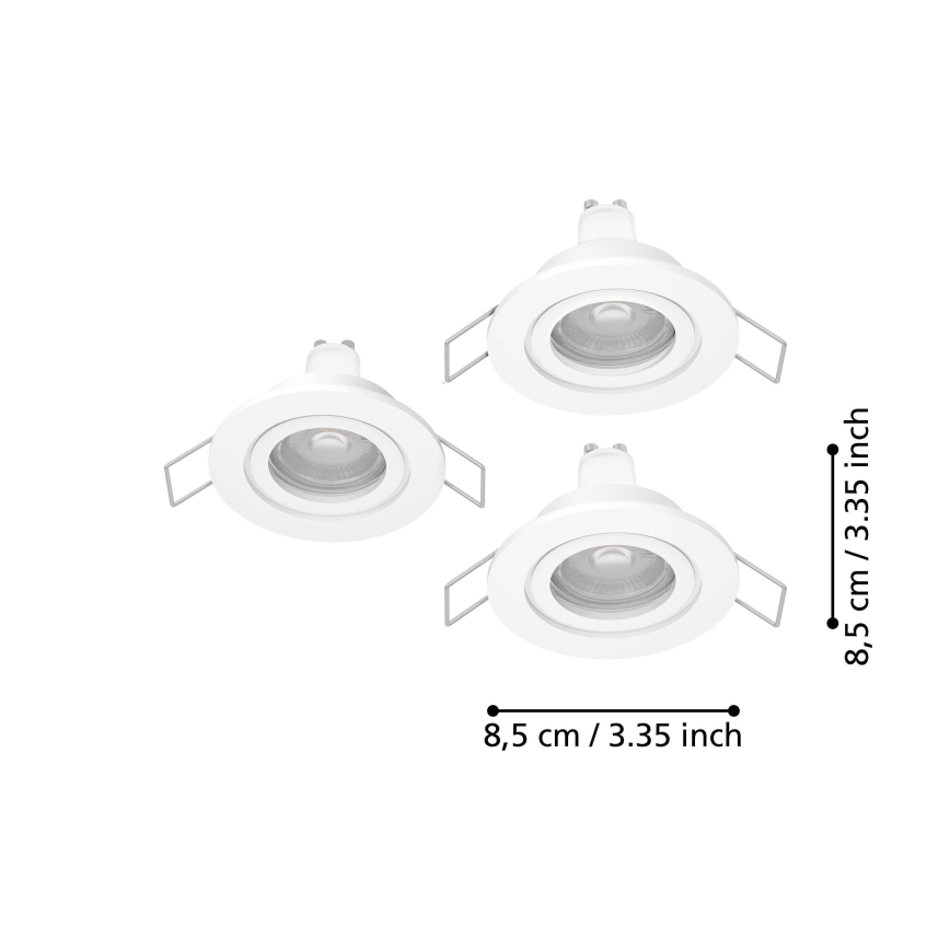 Eglo - RINKINYS 3x LED vonios įleidžiamieji taškiniai šviestuvai 1xGU10/4,5W/230V IP44 balti