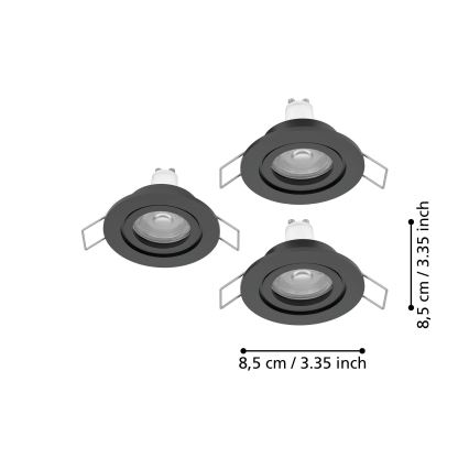Eglo - 3 vnt. LED vonios įleidžiamasis taškinis šviestuvas, 1x GU10 / 4,5 W / 230 V, IP44, juodas