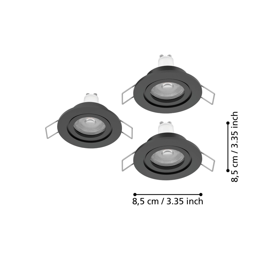 Eglo - 3 vnt. LED vonios įleidžiamasis taškinis šviestuvas, 1x GU10 / 4,5 W / 230 V, IP44, juodas