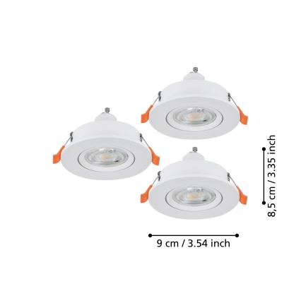 Eglo - Komplektas 3x LED įleidžiamieji taškiniai šviestuvai 1xGU10/4,5W/230V balti