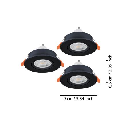 Eglo - Rinkinys (3 vnt.) LED įmontuojami taškiniai šviestuvai, 1x GU10/4,5W/230V, juodi