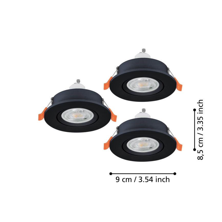 Eglo - Rinkinys (3 vnt.) LED įmontuojami taškiniai šviestuvai, 1x GU10/4,5W/230V, juodi