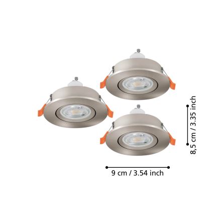 Eglo - Komplektas 3 vnt. LED įleidžiamas taškinis šviestuvas 1xGU10/4,5W/230V matinis chromas