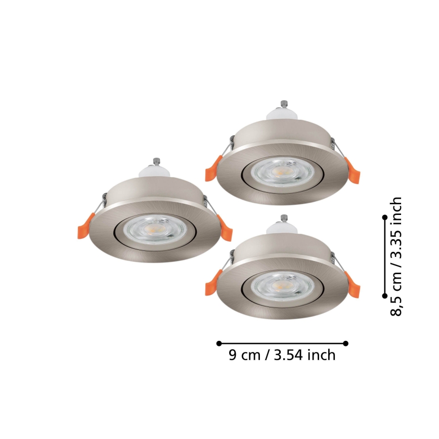 Eglo - Komplektas 3 vnt. LED įleidžiamas taškinis šviestuvas 1xGU10/4,5W/230V matinis chromas