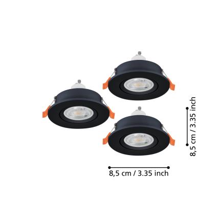 Eglo - Rinkinys 3x LED vonios įmontuojamų taškinių šviestuvų 1xGU10/4,5W/230V IP44 juodi