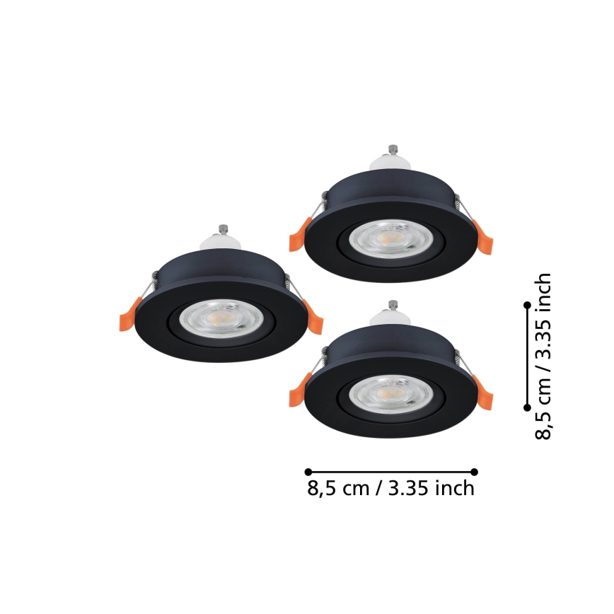 Eglo - Rinkinys 3x LED vonios įmontuojamų taškinių šviestuvų 1xGU10/4,5W/230V IP44 juodi